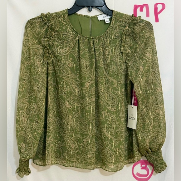 CeCe Tops - CeCe Green Ruffled Puff Sleeve Blouse
